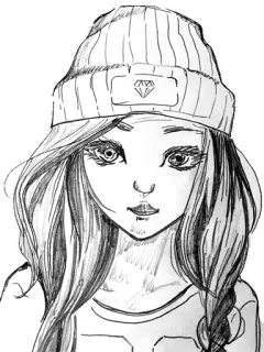 ☺️ girl, sketch, hat, woman, drawing, illustration whatsapp sticker
