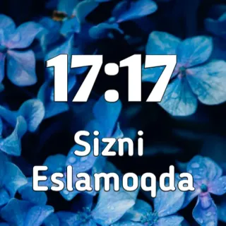 ❤️ 17:17 Sizni Eslamoqda Zeit, Blumen, Blau, Text, Usbekisch whatsapp sticker
