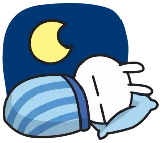 😴 dormir, noche, luna, conejo, durmiendo, dibujos animados, almohada, manta telegram sticker