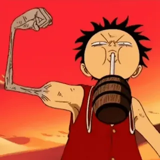 💪 Monkey D. Luffy One Piece Anime, Manga, Pirate, Chapeau de paille, Boire telegram sticker