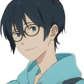 🙂 Anime, Menino, Óculos, Retrato, Personagem, Azul telegram sticker