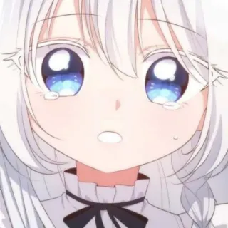 🎐 アニメ, 女の子, 白い髪, かわいい, 泣く, 大きい目 telegram sticker