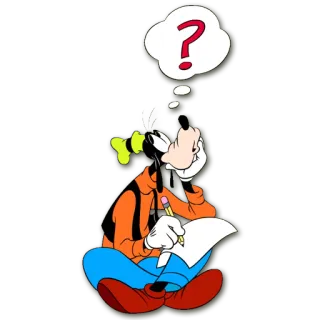 💭 Goofy cartone animato, goffo, domanda, Disney, scrittura telegram sticker