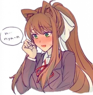💚 Monika Doki Doki Literature Club! n... nya-n anime, catgirl, kawaii, Doki Doki Literature Club, Monika, cute, neko telegram sticker
