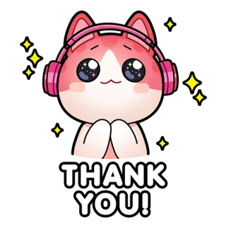 🤣 THANK YOU! thank you, cat, headphones, kawaii, cute, sparkle telegram sticker