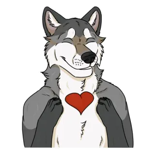 ❤️ Lobo, Furry, Corazón, Amor, Animal, Dibujos animados whatsapp sticker