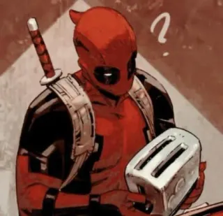 🎒 Deadpool เดดพูล, มาร์เวล, หนังสือการ์ตูน, ซูเปอร์ฮีโร่, อาวุธ, ดาบ, เครื่องปิ้งขนมปัง telegram sticker