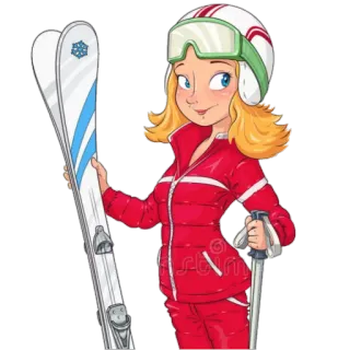⛷ esqui, esportes de inverno, desenho animado, mulher, esquis, neve telegram sticker