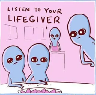 👶 LISTEN TO YOUR LIFEGIVER 宇宙人, 生命を与える, 聞く, 面白い, 漫画 telegram sticker