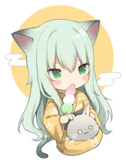 🥮 Anime, Kawaii, Chica gato, Dango, Conejo, Lindo, Chibi whatsapp sticker