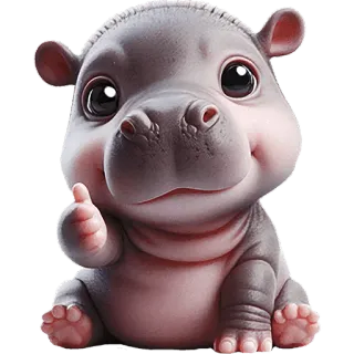 👍 kuda nil, imut, binatang, kartun, jempol ke atas, menggemaskan, bayi kuda nil telegram sticker