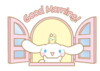 ☺️ Cinnamoroll Good Morning! carino, cane, finestra, cartone animato, animale, saluto telegram sticker