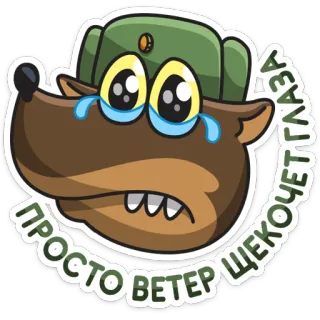 😢 ПРОСТО ВЕТЕР ЩЕКОЧЕТ ГЛАЗА crying, animal, hat, russian, winter telegram sticker