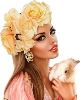🐰 mujer, conejo, retrato, flores, belleza telegram sticker