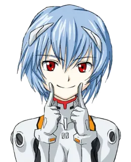 😬 Rei Ayanami Neon Genesis Evangelion Аниме, Рэй Аянами, Евангелион, Персонаж, Манга, Улыбается, Милый whatsapp sticker