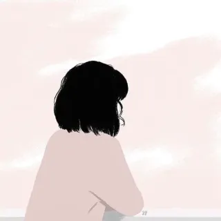 🙁 женщина, иллюстрация, небо, человек, вид сзади, девушка, розовый telegram sticker
