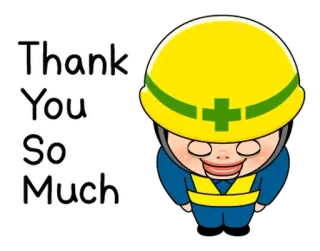 👷 Thank You So Much dziękuję, robotnik budowlany, kask, kreskówka, wdzięczność telegram sticker