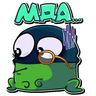 🫤 MUA... мультфильм, персонаж, стикер, лягушка, монокль telegram sticker