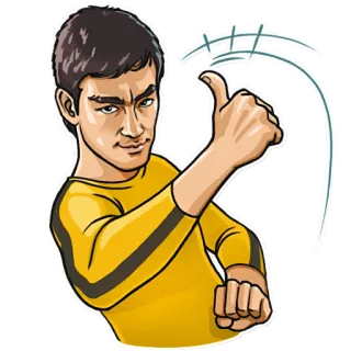 👍 Bruce Lee Bruce Lee, arts martiaux, pouce levé, autocollant, costume jaune, acteur, combattant whatsapp sticker