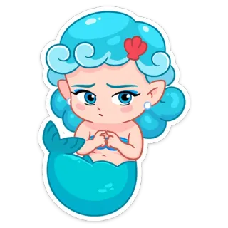 🥺 putri duyung, imut, kartun, laut, biru, karakter, fantasi telegram sticker