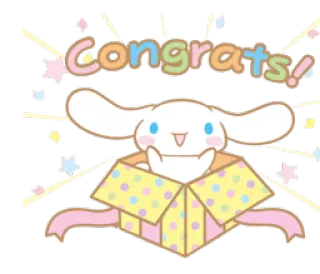 🎊 Cinnamoroll Congrats! cinnamoroll, sanrio, kawaii, congratulazioni, regalo, stelle telegram sticker