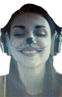 🐱 mulher, selfie, fones de ouvido, filtro de rosto, filtro de gato telegram sticker