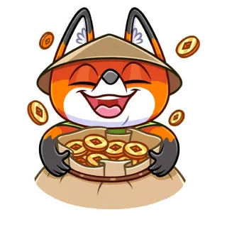 😊 zorro, animal, dinero, monedas, riqueza, bolsa, fortuna whatsapp sticker