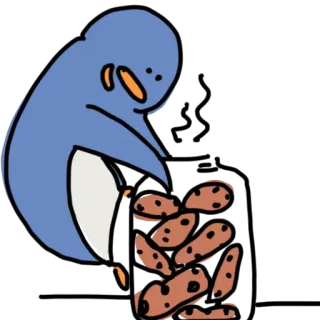 🍪 pingouin, biscuits, dessin animé, animal, dessert, nourriture telegram sticker
