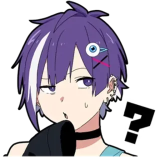 🤔 Anime, Cartoon, Fragezeichen, Lila Haare, Augapfel Accessoire, Gesichtsausdruck, Sticker telegram sticker