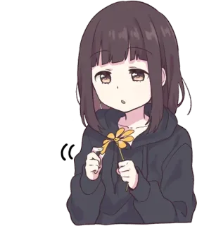 😐 animé, fille, fleur, dessin animé telegram sticker