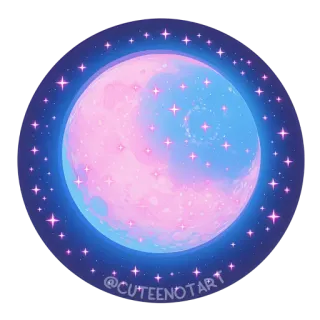 🌙 @CUTEENOTART moon, stars, pink, blue, cute, art telegram sticker