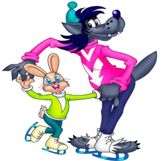 ⛸ Cartoon, Wolf, Kaninchen, Eislaufen, Freundschaft, Spaß whatsapp sticker