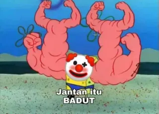 🦖 Jantan itu BADUT spongebob, klaun, mięśnie, kreskówka, śmieszne, mem telegram sticker