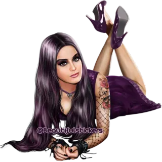 🧐 @BeautifulStickers mujer, gótico, morado, tacones, tatuaje, mujer, emo telegram sticker