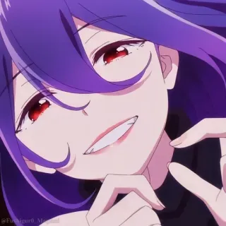 🤍 Anime, Charakter, lächelnd, lila Haare, rote Augen telegram sticker