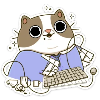 😧 cat, keyboard, computer, work, cute, kawaii whatsapp sticker