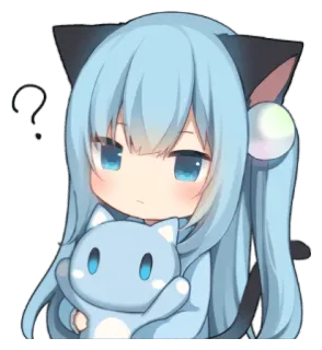 ❓ Anime, Chibi, Catgirl, Point d'interrogation, Mignon, Manga whatsapp sticker