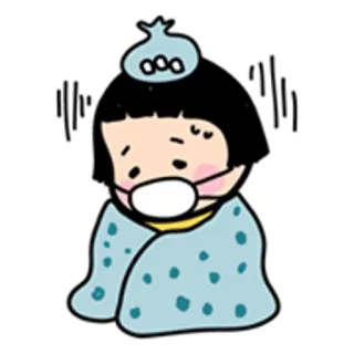 👧 cartoon, sick, sad, blanket, mask telegram sticker