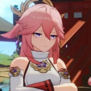 🌸 Yae Miko Genshin Impact アニメ, ゲーム, キャラクター, ピンク髪, キツネ, 原神, 八重神子 whatsapp sticker