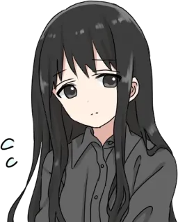 😞 anime, gadis, imut, manga, kartun, sedih, rambut hitam telegram sticker