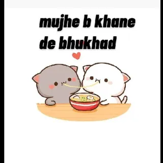 😂 mujhe b khane de bhukkhad gatos, comiendo, fideos, dibujos animados, kawaii whatsapp sticker