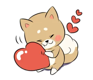❤ собака, Сиба Ину, сердце, любовь, милый, мультфильм, стикер telegram sticker