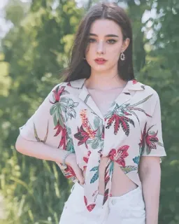 ⭐ woman, floral shirt, model, fashion, portrait, style telegram sticker