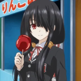 🥀 Kurumi Tokisaki Date A Live Anime, Gadis, Mata merah, Seragam sekolah, Apel karamel telegram sticker