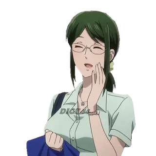 😂 DIGITAL donna, occhiali, anime, capelli verdi, sorridente, cartone animato, digitale telegram sticker