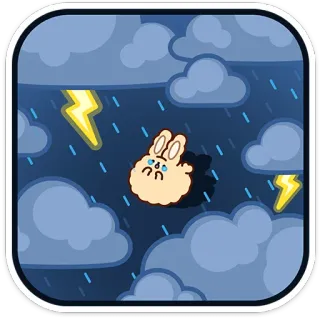 😭 悲伤, 兔子, 多云, 下雨, 暴风雨, 闪电, 卡通, 贴纸 telegram sticker