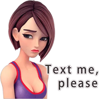 ☹ Text me, please переписка, женщина, запрос, милый, мультфильм, иллюстрация telegram sticker