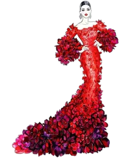 😌 Mode, Kleid, rotes Kleid, Frau, Abendkleid, Illustration, Blütenblätter, Kunst telegram sticker