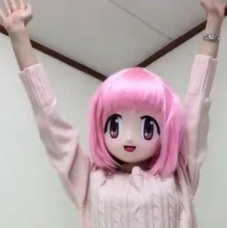 🍑 Maschera anime, Capelli rosa, Carino, Cosplay whatsapp sticker