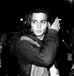 🖤 Johnny Depp acteur, sigaret, portret, zwart-wit, beroemdheid telegram sticker